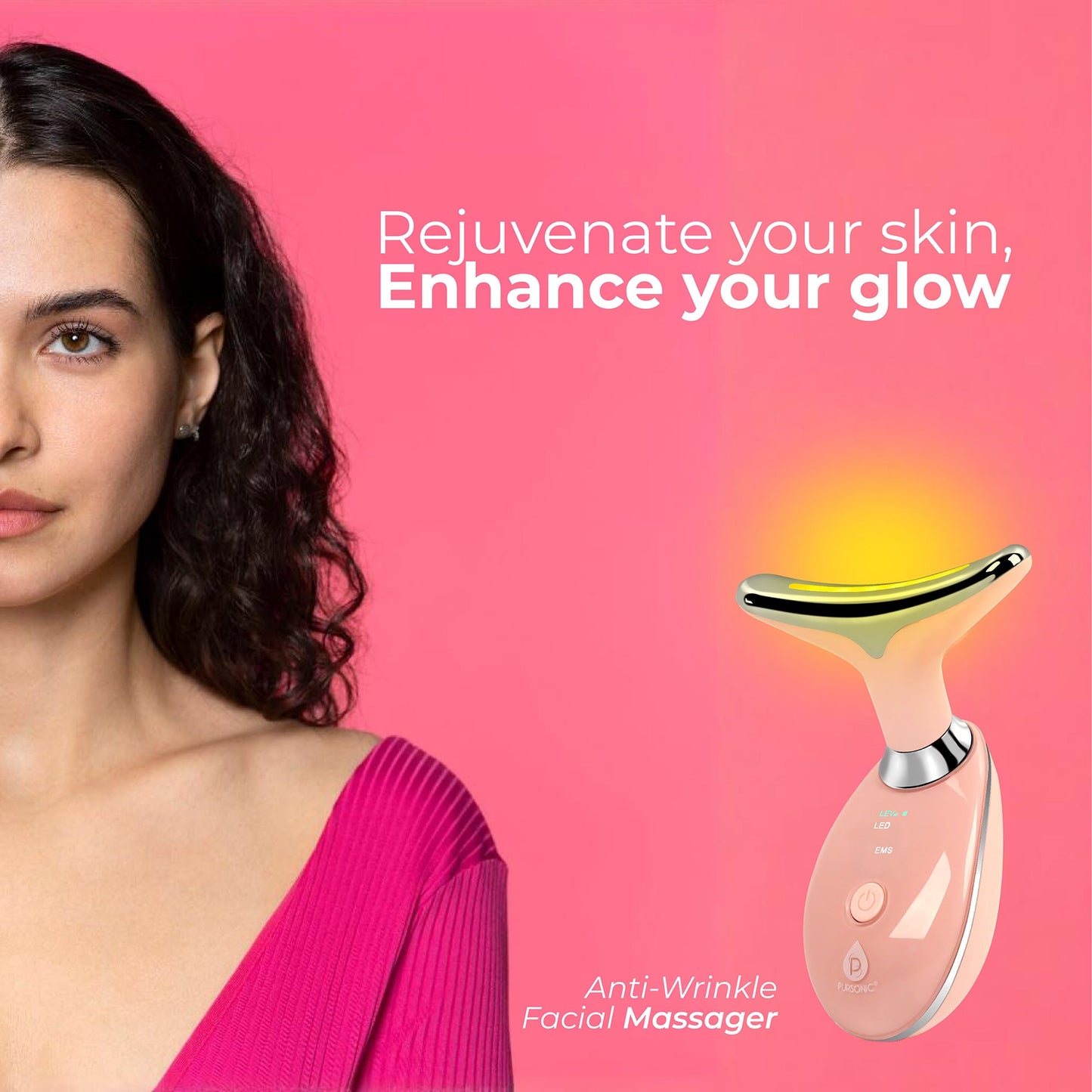 Pursonic 7-in-1 LED Light Therapy Beauty Device - Red Light Therapy Face & Neck Sculpting Wand